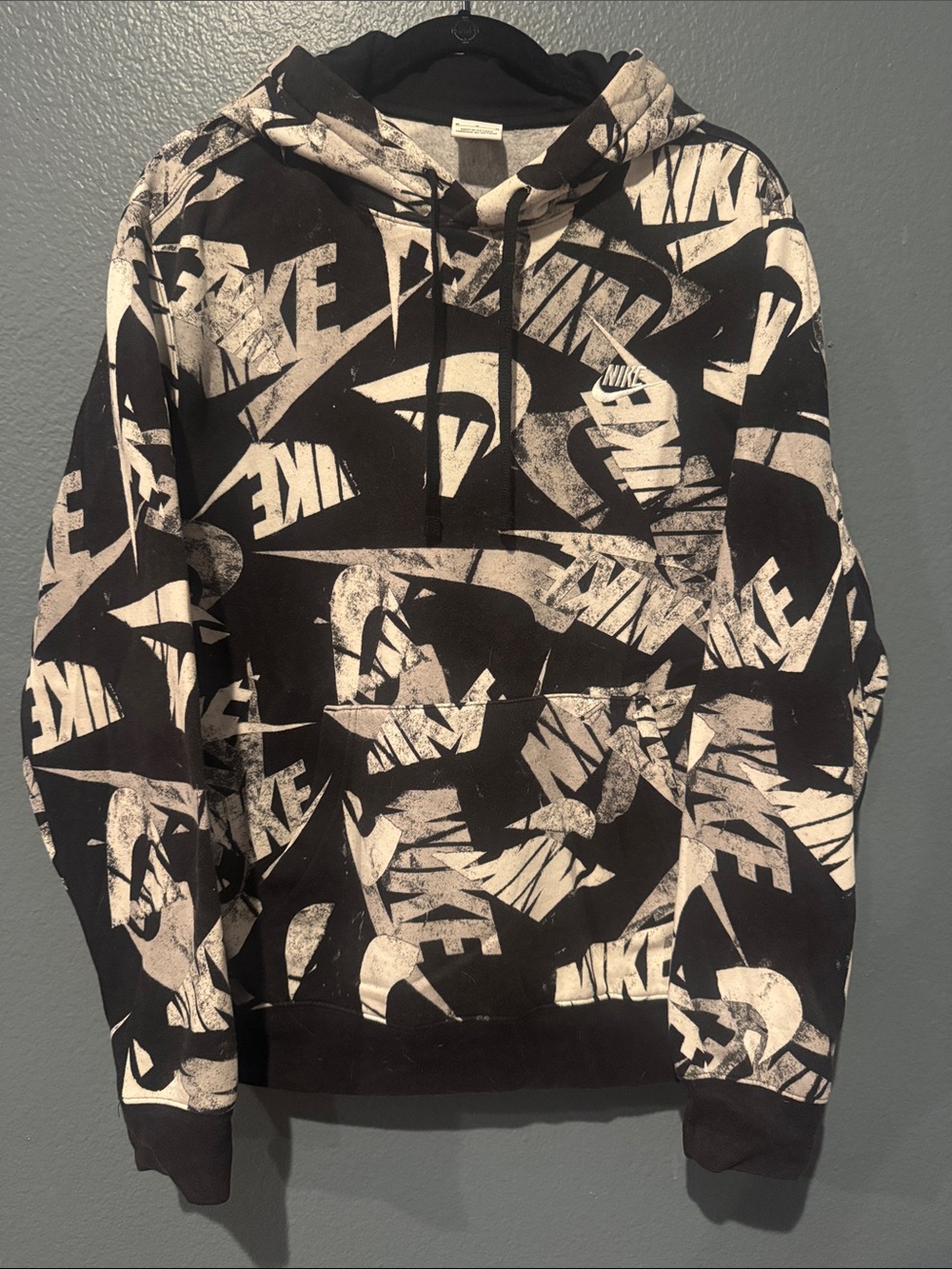 Nike Black & White Allover Logo Pullover Hoodie